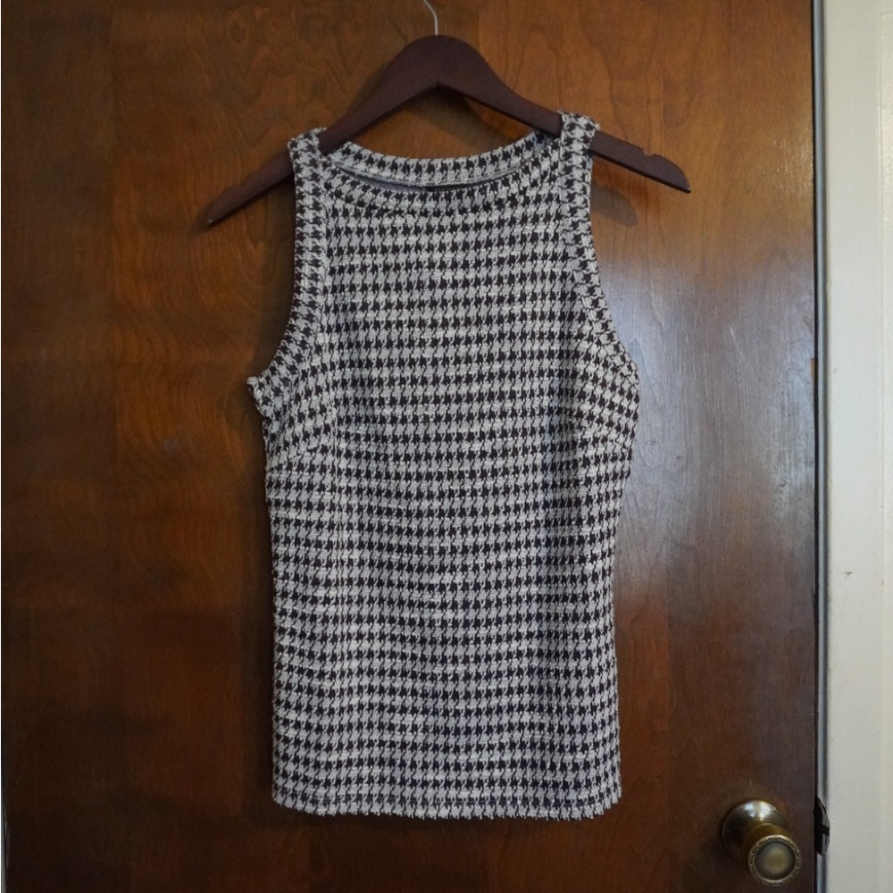 Ann Taylor Black and White Houndstooth Tank Top